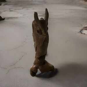 Vintage Folk Art Owl Figure Carved Driftwood Burl Wood 8 7/8” H